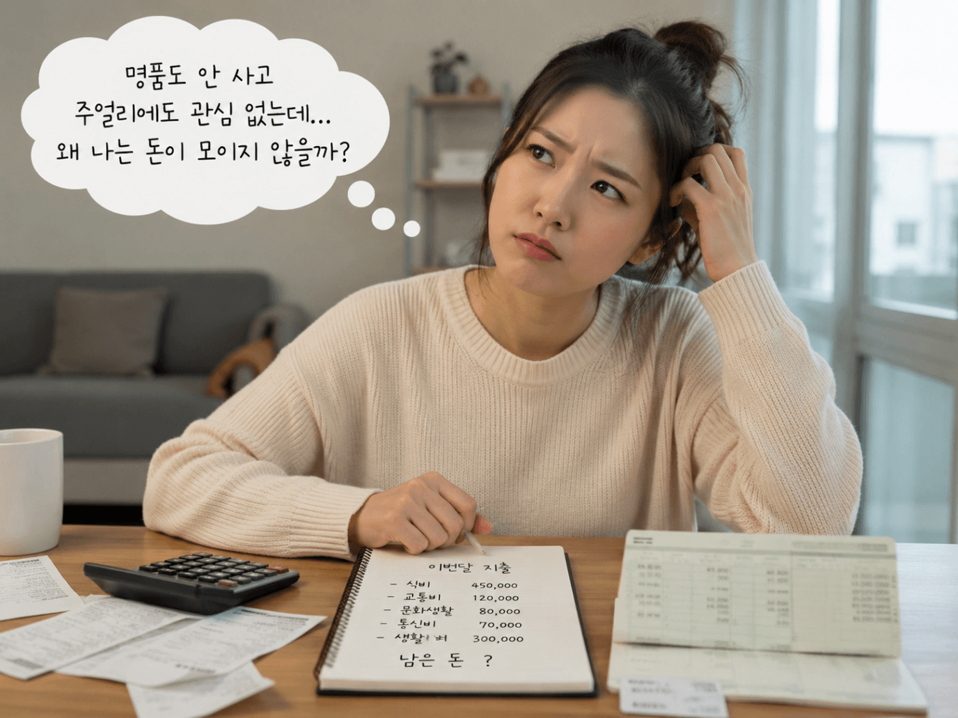 생성된 이미지: 이번 달 지출, 왜 돈이 안 모일까?