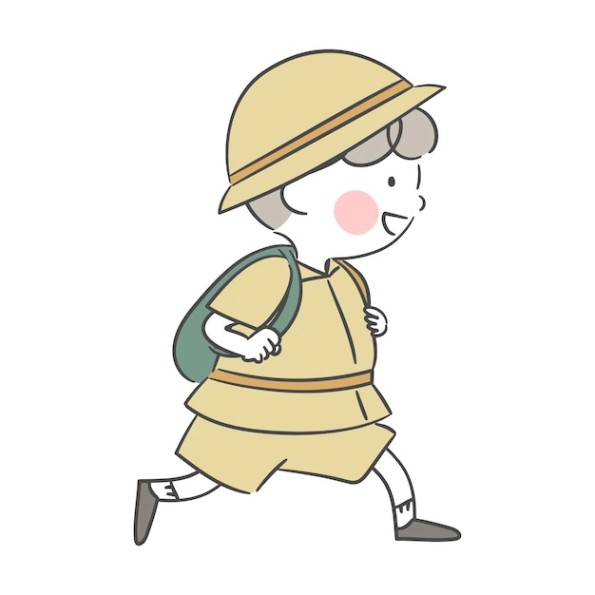 걷는 탐험가 캐릭터의 일러스트 | 프리미엄 벡터