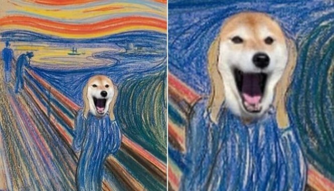 뭉크 그림 작품 '절규'에 강아지 얼굴 절묘하게 합성하면 생기는 놀라운 결과물