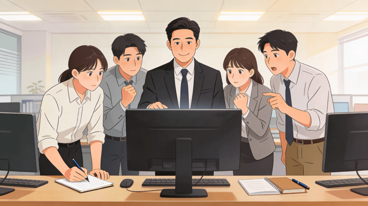 새 부서에서 후배들을 돕는 기버 선배의 따뜻한 오피스 장면