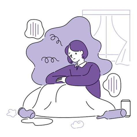 무기력함과 우울증으로 슬픔에 잠긴 인물 일러스트 | 유토이미지 | 상세페이지 | 무료이미지 | 일러스트 | 22557854