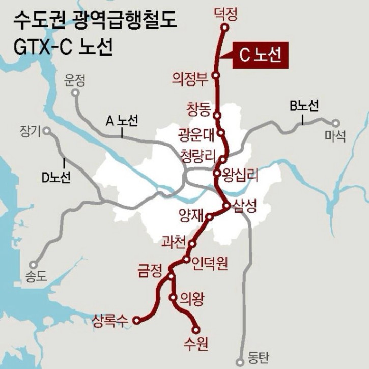 20대 내집마련 서울 노원 의정부 수원 GTX-C 교통 호재 노선도