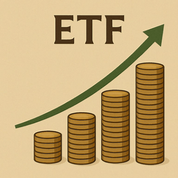 꾸준히 쌓이는 ETF 투자 금액이 우상향하는 이미지 그려줘