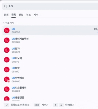 LG 상장된 주식