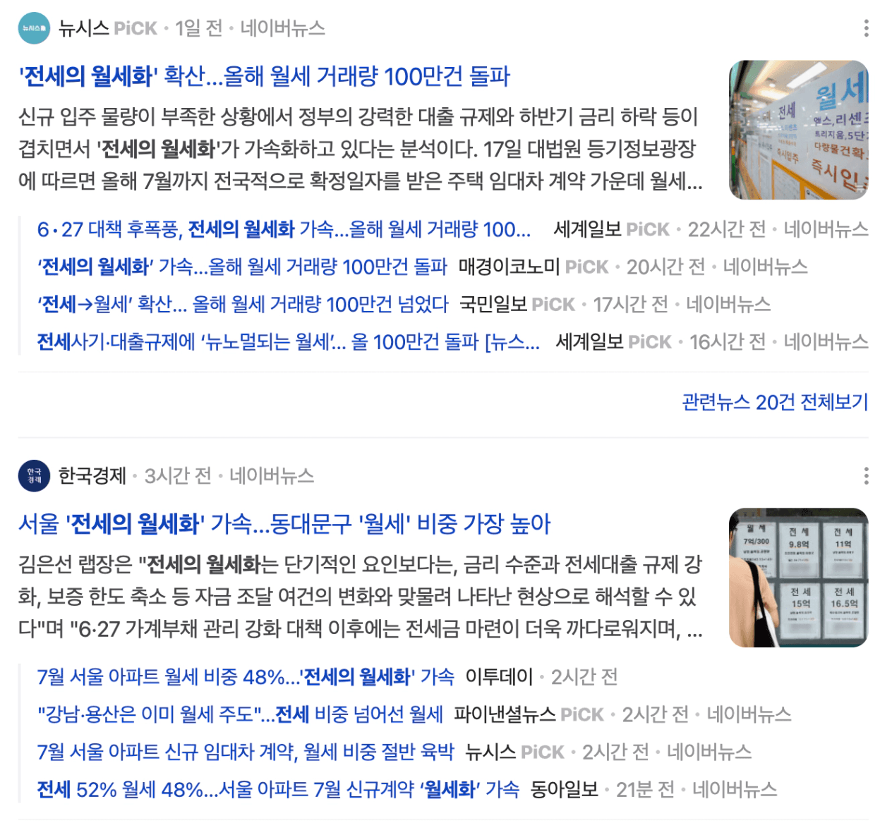 전세의 월세화 뉴스 헤드라인