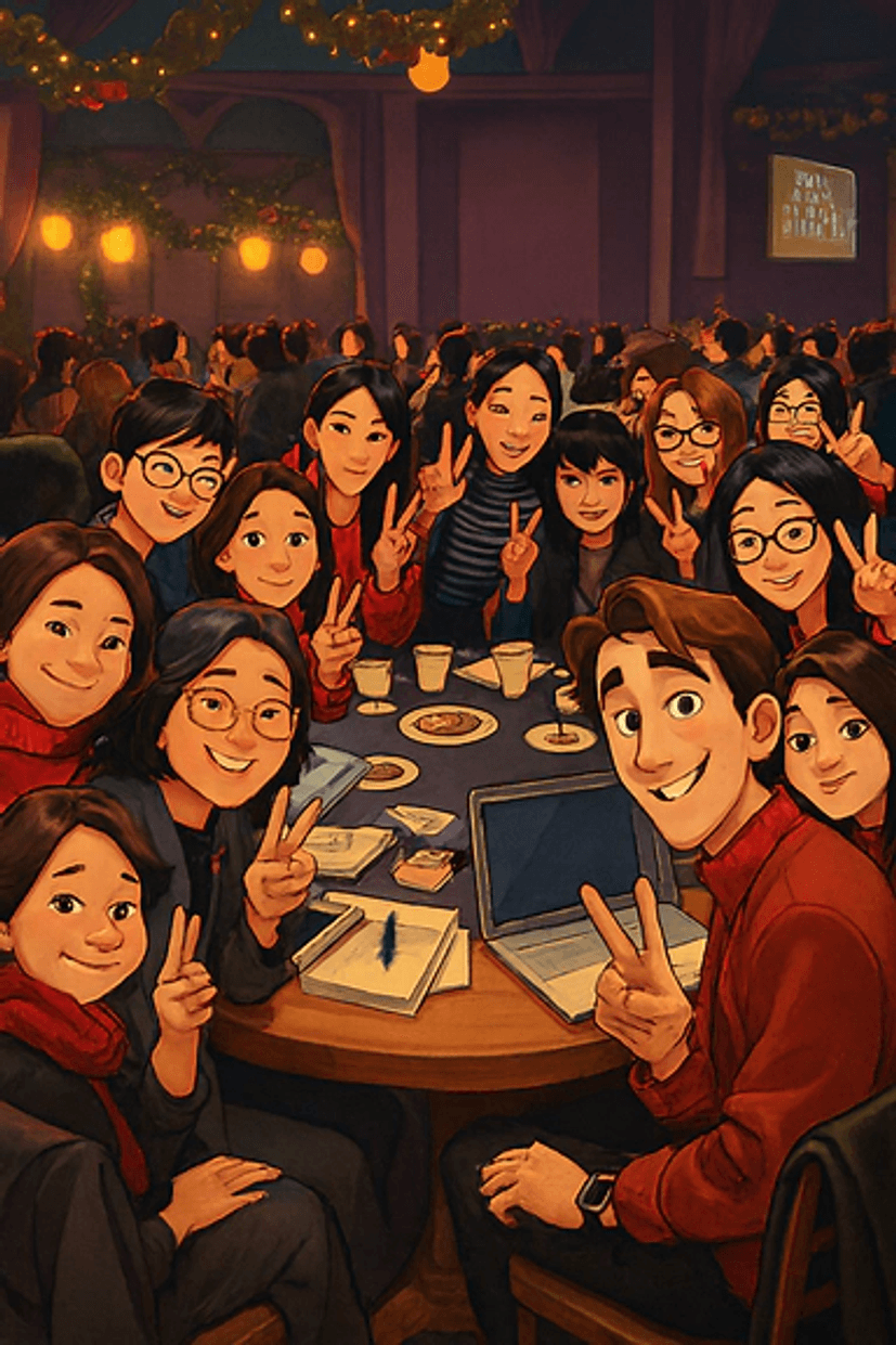 디즈니 스타일로 재해석된 이미지: 유전자형이 GcDd인 여성의 세포에 있는 두 개의 상염색체를 보여주는 그림. 첫 번째 염색체에는 G와 d가 있고, 두 번째 염색체에는 D와 c가 있다. 각 염색체에 유전자가 표시되어 있으며, 돌연변이와 교차는 고려하지 않는다. ㄱ은 d와 같은 높이에 위치한다.